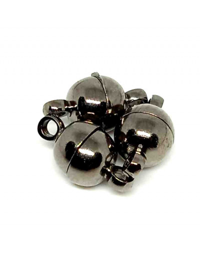 Cierre magnético. Aleación de cobre. Color gun metal. 11,5x6 milímetros. 1,2 mm agujero. 2 sets. 