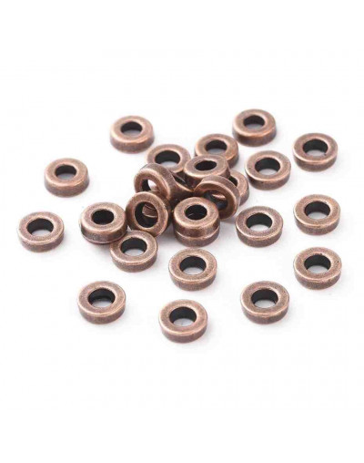 Donut. Cobre. Color cobre antiguo. 6x2 milímetros. 2,5 mm perforación. 20 unidades