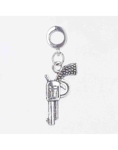 European Beads. Pistolas. Aleación. Color plata antigua. 35 milímetros. 5 mm perforación. 2 uds.