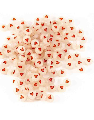 Corazón rojo sólido. Moneda fluorescente. 7 mm diámetro. 1,5 mm perforación. 100 uds aprox.