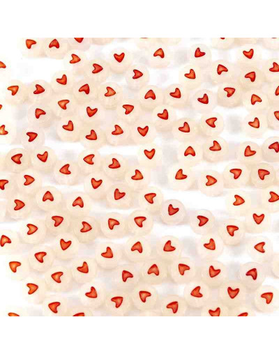 Corazón rojo sólido. Moneda fluorescente. 7 mm diámetro. 1,5 mm perforación. 100 uds aprox.