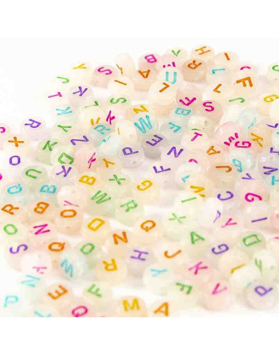 Letra varios colores. Moneda fluorescente. 7 mm diámetro. 1,5 mm perforación. 100 uds aprox.