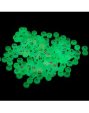 Letra varios colores. Moneda fluorescente. 7 mm diámetro. 1,5 mm perforación. 100 uds aprox.