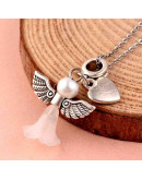 European B. Angel+corazón. Aleación y glass. Color plata antigua. 37 mm. 4,5 mm perforación. 2 uds.