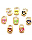 Abrelatas+corazón. Aleación de cobre y esmalte.  Baño 18KGold. 16,5x10,5x4,5 mm. 1 unidad.