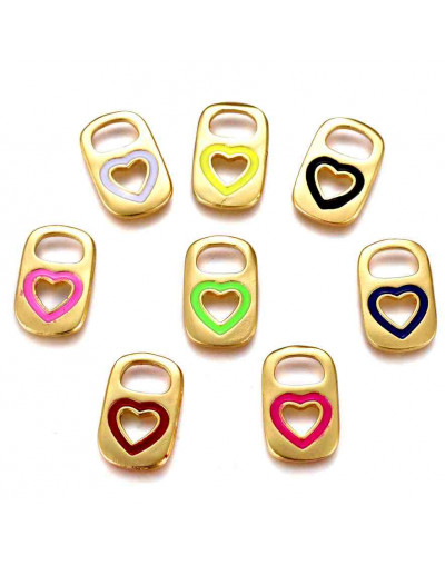 Abrelatas+corazón. Aleación de cobre y esmalte.  Baño 18KGold. 16,5x10,5x4,5 mm. 1 unidad.