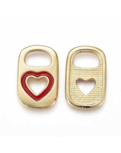 Abrelatas+corazón. Aleación de cobre y esmalte.  Baño 18KGold. 16,5x10,5x4,5 mm. 1 unidad.
