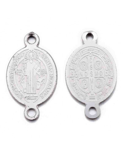 San Benedicto. Acero Inoxidable. Color plateado. 16x9x0,8 mm 1 mm perforación