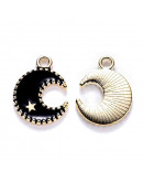 Luna-Estrella. Aleación de cobre y esmalte. Negro y dorado. 16x13x2 mm. 1.5 mm perforación. 4 uds