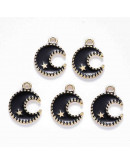 Luna-Estrella. Aleación de cobre y esmalte. Negro y dorado. 16x13x2 mm. 1.5 mm perforación. 4 uds