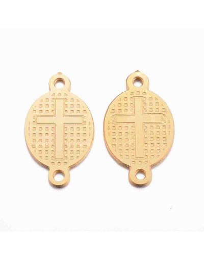 Cruz. Acero Inoxidable. Color dorado 16x9x0,8 mm 1 mm perforación