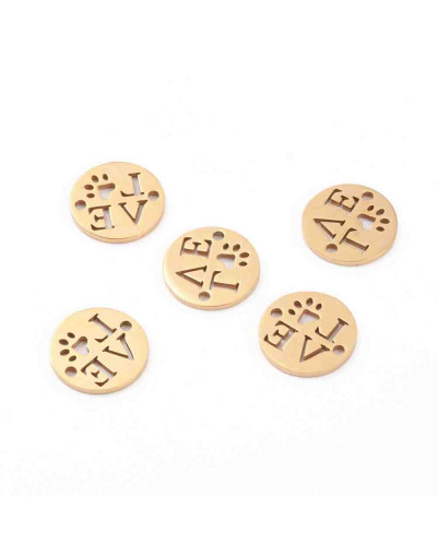 Huella de perro. Acero Inoxidable. Color dorado. 12x0,8 mm 1 mm perforación