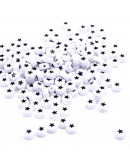 Estrella negra. Moneda blanca. 7 milímetros lado. 1,5 mm perforación. 100 unidades aproximado.