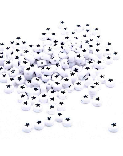 Estrella negra. Moneda blanca. 7 milímetros lado. 1,5 mm perforación. 100 unidades aproximado.