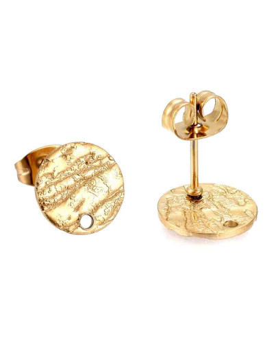 Pin para aretes con cierre o mariposa. Acero dorado con textura. 10 mm diámetro. 2 unidades Pin para aretes con cierre o mariposa. Acero dorado con textura. 10 mm diámetro. 2 unidades
