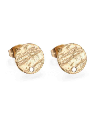 Pin para aretes con cierre o mariposa. Acero dorado con textura. 10 mm diámetro. 2 unidades Pin para aretes con cierre o mariposa. Acero dorado con textura. 10 mm diámetro. 2 unidades