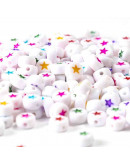 Estrella varios colores. Moneda blanca. 7 milímetros lado. 1,5 mm perforación. 100 uds aproximado.