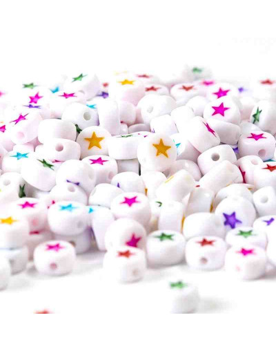 Estrella varios colores. Moneda blanca. 7 milímetros lado. 1,5 mm perforación. 100 uds aproximado.