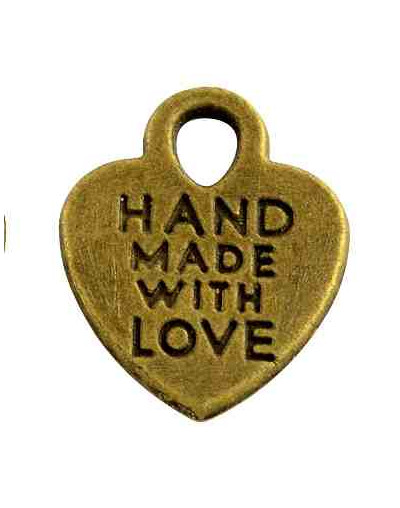 Corazón - Hand Made. Aleación de cobre. Bronce antiguo. 15x12x1 mm 2,,5 mm perforación. 10 uds
