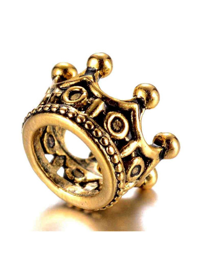 Corona (2). European beads. Aleación cobre. Color oro antiguo. 10.5x7 mm. 6 mm perforación. 2 uds.