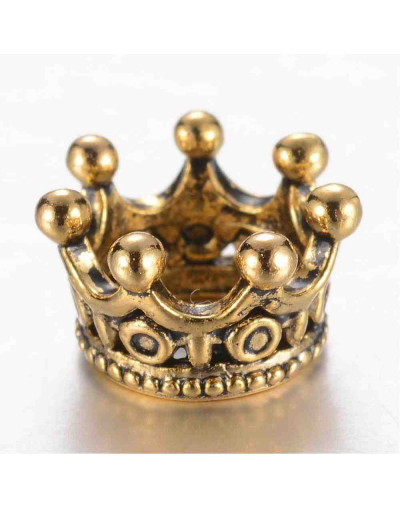 Corona (2). European beads. Aleación cobre. Color oro antiguo. 10.5x7 mm. 6 mm perforación. 2 uds.