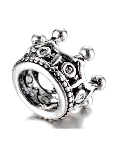 Corona (2). European beads. Aleación cobre. Color plata antigua. 10,5x7 mm. 6 mm perforación. 2 uds.