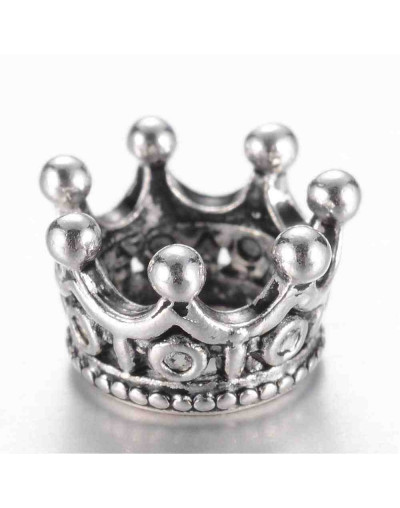 Corona (2). European beads. Aleación cobre. Color plata antigua. 10,5x7 mm. 6 mm perforación. 2 uds.