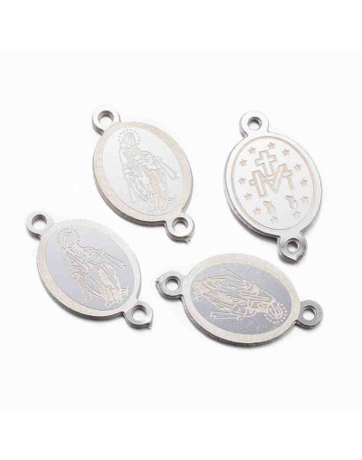 Virgen María. Acero Inoxidable. Color plateado. 16x9x0,8 mm 1 mm perforación