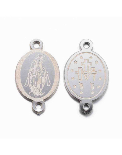 Virgen María. Acero Inoxidable. Color plateado. 16x9x0,8 mm 1 mm perforación