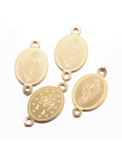Virgen María. Acero Inoxidable. Color dorado. 16x9x0,8 mm 1 mm perforación Virgen María. Acero Inoxidable. Color dorado. 16x9x0,8 mm 1 mm perforación