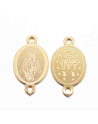 Virgen María. Acero Inoxidable. Color dorado. 16x9x0,8 mm 1 mm perforación Virgen María. Acero Inoxidable. Color dorado. 16x9x0,8 mm 1 mm perforación