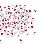 Corazón rojo sólido. Moneda blanca. 7 mm diámetro. 1,5 mm perforación. 100 unidades aproximado.