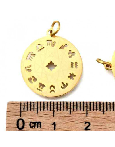 Constelación Zodiaco. Acero inoxidable. Color dorado. 22,5x19x1 mm. Con arandela 5 mm. 1 unidad