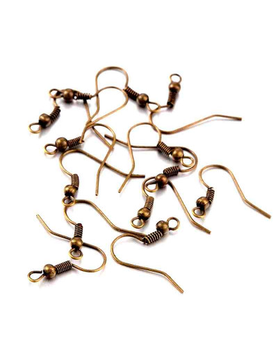 Ganchos para aretes Sin niquel Color bronce 18 mm largo 0,8 mm grosor 2 mm agujero 40 unidades
