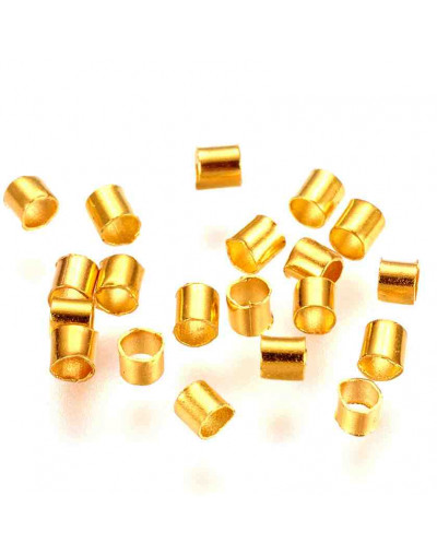 Crimp beads tube. Aleación. Color dorado 2 mm diámetro 2 mm largo 1.50 mm agujero 100 uds (aprox)