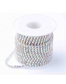 Cadena Rhinestone-Bronce Cristal AB 2 mm Cadena color plateado 1 metro