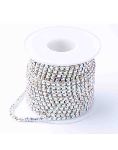 Cadena Rhinestone-Bronce Cristal AB 2 mm Cadena color plateado 1 metro