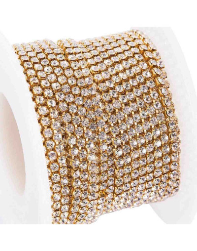 Cadena Rhinestone-Bronce Cristal 2 mm Cadena color dorado 1 metro