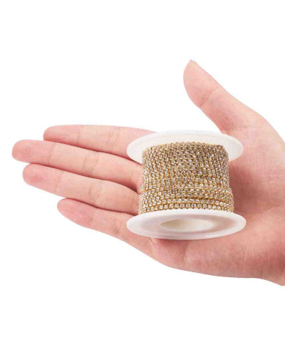 Cadena Rhinestone-Bronce Cristal 2 mm Cadena color dorado 1 metro