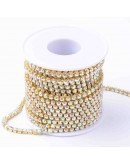 Cadena Rhinestone-Bronce Cristal AB 2 mm Cadena color dorado 1 metro