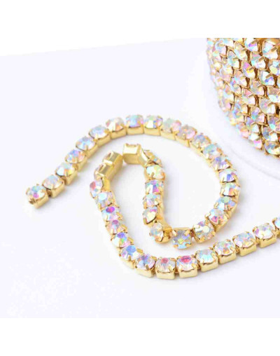 Cadena Rhinestone-Bronce Cristal AB 2 mm Cadena color dorado 1 metro