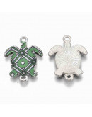 Tortugas. Aleación de cobre y esmalte. 24x18x2 mm. 1,5 mm perforación. 4 unidades