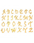 Set Abecedario. Acero inoxidable. Color dorado. 10 a 14 mmx1 mm. 1 mm perforación. 1 set 26 pcs Set Abecedario. Acero inoxidable. Color dorado. 10 a 14 mmx1 mm. 1 mm perforación. 1 set 26 pcs