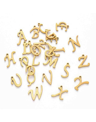 Set Abecedario. Acero inoxidable. Color dorado. 10 a 14 mmx1 mm. 1 mm perforación. 1 set 26 pcs