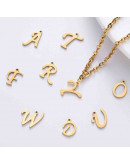 Set Abecedario. Acero inoxidable. Color dorado. 10 a 14 mmx1 mm. 1 mm perforación. 1 set 26 pcs Set Abecedario. Acero inoxidable. Color dorado. 10 a 14 mmx1 mm. 1 mm perforación. 1 set 26 pcs