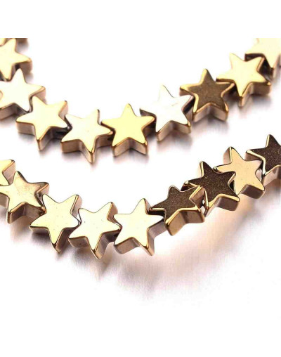 Hematite sintético. Estrella dorada. 6x6x2 milímetros. 1 mm perforación. 10 uds