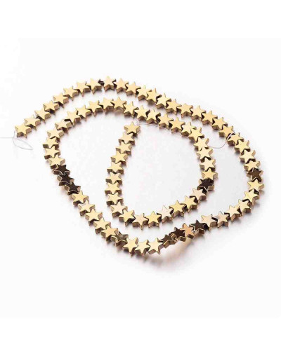 Hematite sintético. Estrella dorada. 6x6x2 milímetros. 1 mm perforación. 10 uds