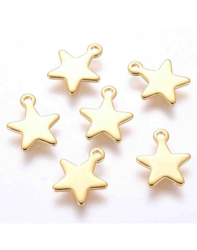 Estrella (solida). Acero inoxidable. Color dorado. 10x8x0,8 mm. 1 mm perforación. 4 unidades