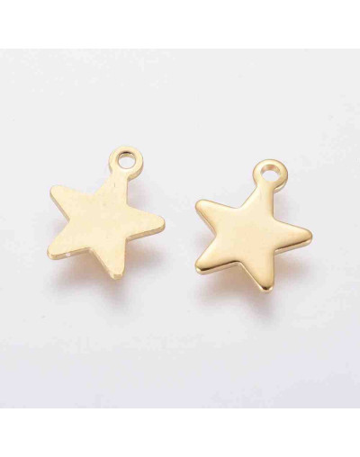 Estrella (solida). Acero inoxidable. Color dorado. 10x8x0,8 mm. 1 mm perforación. 4 unidades