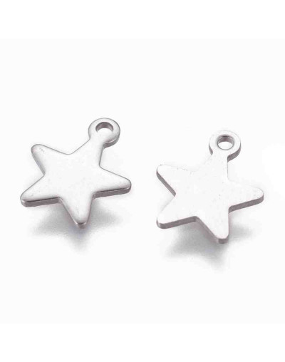 Estrella (solida). Acero inoxidable. Color platedo. 10x8x0,8 mm. 1 mm perforación. 4 unidades